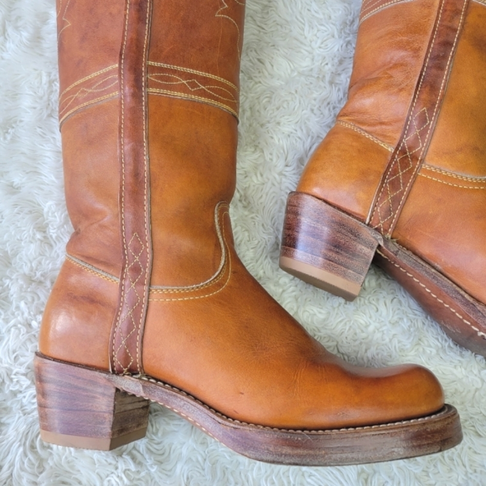 FRYE RARE Vintage Black Label Campus Stitching Horse Knee High Western Boots 7 - Picture 6 of 17